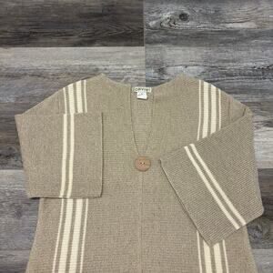 Orvis Oatmeal‎ Striped Womens Medium Wide Bell Sleeve Single Button Knit Sweater
